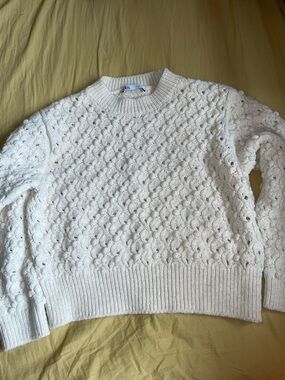 Zara Cream Bubble-Knit Crewneck Sweater